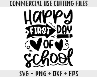 Glücklicher erster Schultag svg, Zurück zur Schule svg, Silhouette schnitt Dateien für Cricut, Jungen und Mädchen Png Kinder-Shirt-Design Lehrer Sprüche svg