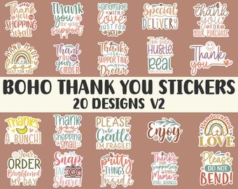 Boho thank you stickers svg bundle, Thank you stickers for small businesses, Hand lettered stickers, Packaging Labels digital download SVG