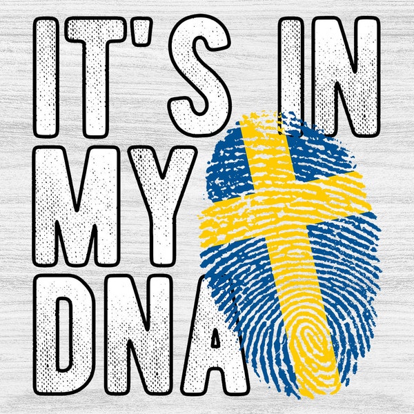 Está en mi ADN Suecia Bandera Huella digital PNG Diseño de sublimación descarga para camisetas, Tazas, Impresión bajo demanda PNG, Descarga digital