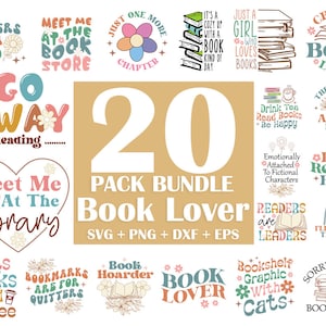 Book Lover SVG Bundle: Reading Quotes, Library Designs (Digital Files)