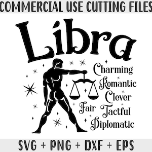 Libra SVG, Zodiaco SVG, Signos del Zodiaco Clipart SVG, Regalo para Libra Png, Regalo del Horóscopo SVG Archivos de Corte Cricut, Silhouette Cameo DXF