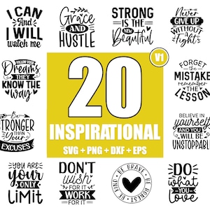 20 Inspirational Quotes SVG Bundle: Motivational Designs (Digital Download)