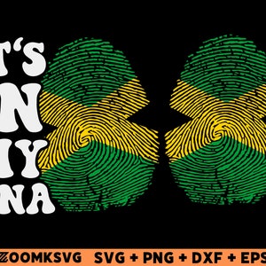 May include: A graphic design with the text "It's in my DNA" in white letters with a green, yellow, and black fingerprint design behind the text.