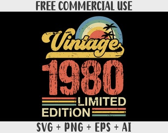 vintage 1980 anniversaire SVG PNG : design effet vieilli rétro (fichiers numériques)