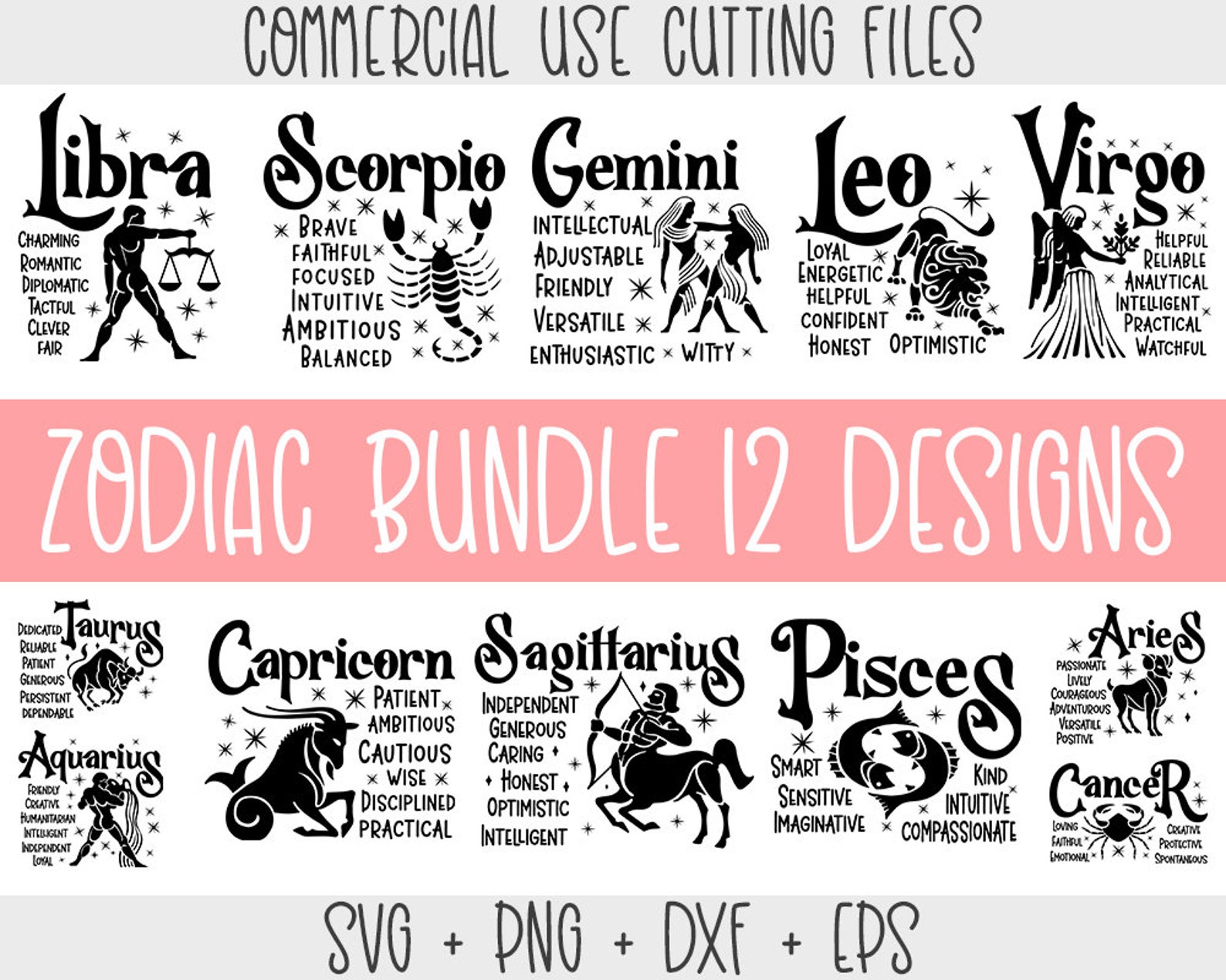 Zodiac Signs SVG Bundle Horoscope SVG Bundle Zodiac Signs Etsy