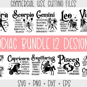 Sternzeichen SVG-Bundle, Horoskop SVG-Bundle, Sternzeichen Clipart Png, Horoskop Geschenk Socke Schnittdateien für Cricut, Positive Sternzeichen Merkmale