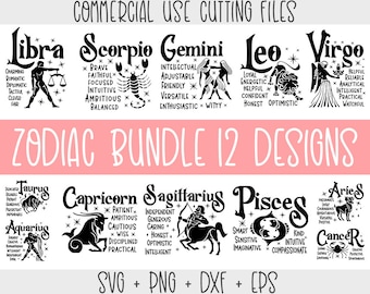 Ensemble SVG signes du zodiaque : Clipart horoscope, fichiers coupés (téléchargement numérique)