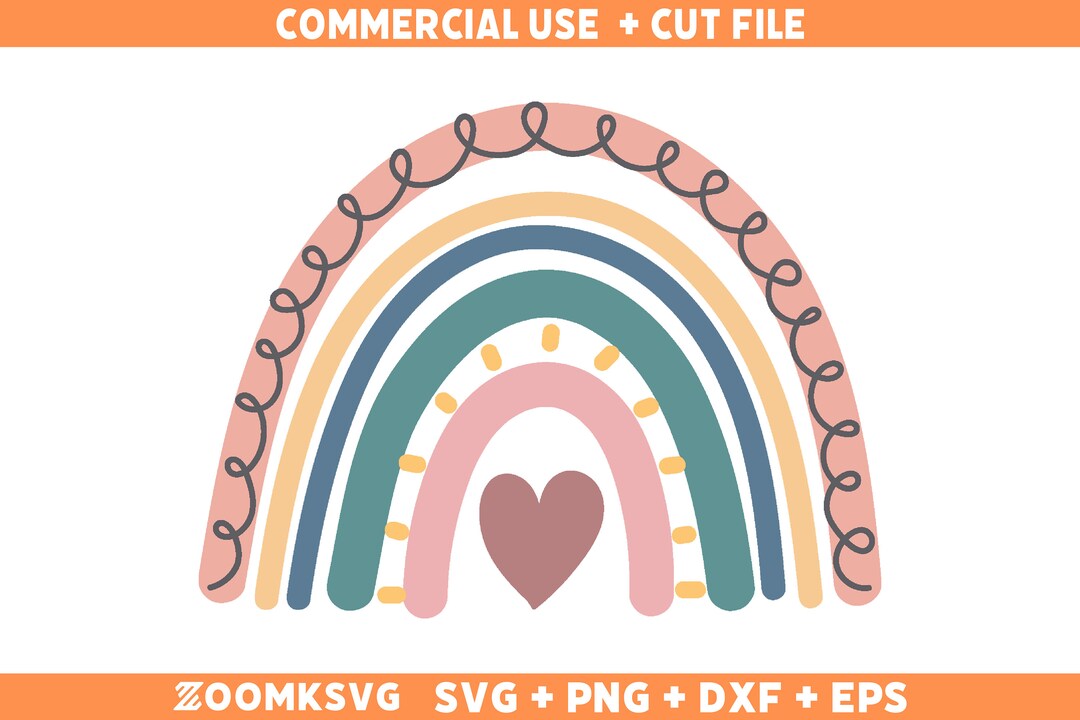 Boho Rainbow SVG, Rainbow Clipart, Rainbow With Heart Cut File, Digital ...