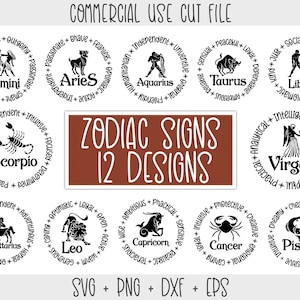 Zodiac Signs SVG Bundle, Horoscope SVG Bundle, Zodiac Signs Clipart Png, Horoscope Gift Svg Cut Files for Cricut, Positive Zodiac Traits Svg