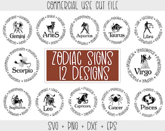 Zodiac Signs SVG Bundle: Horoscope Cut Files for Cricut