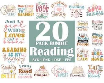 Reading SVG Bundle: Book Lover Designs (Digital Download)