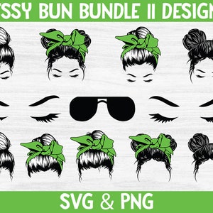 Messy Bun & Lashes SVG PNG Bundle: Mom Life Cricut Files (Digital Download)