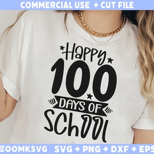 Glückliche 100 Tage Schule SVG, Schule zwart, zurück in die Schule Zeichen, Lehrer Zeichen, Lehrer Shirt, lustige Schule
