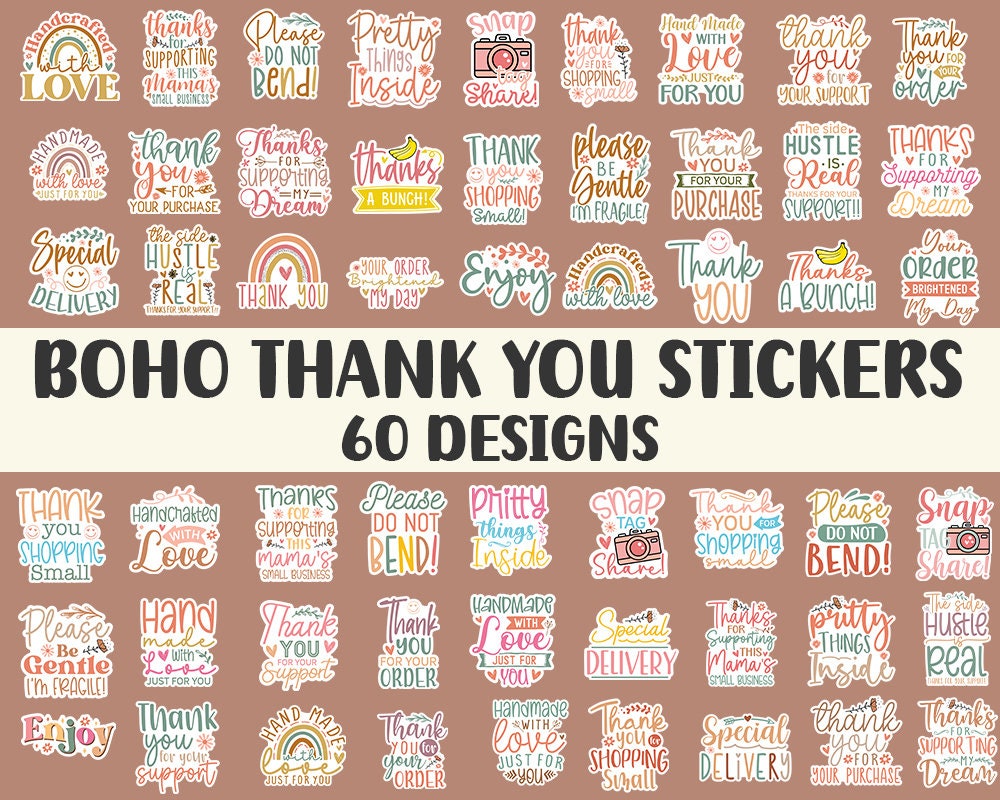 Buy 60 Boho Thank You Stickers Svg Bundle Thank You Stickers for Online ...