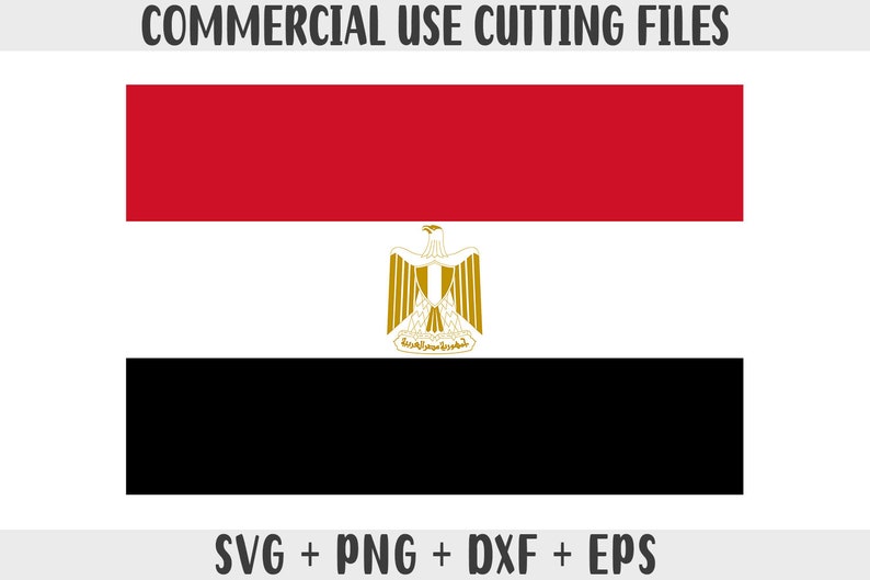 May include: The flag of Egypt, featuring three horizontal stripes: red, white, and black. A gold eagle with a crest is centered on the white stripe.