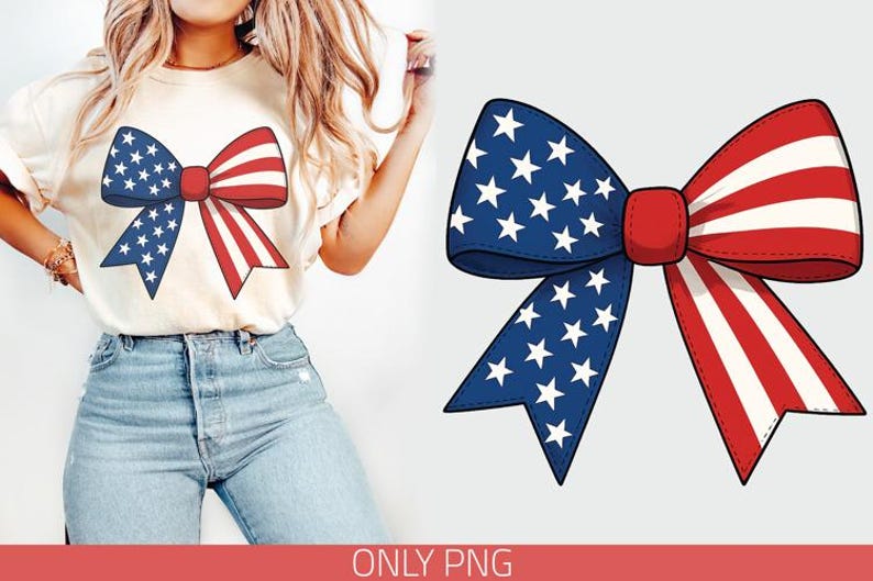 USA Flag Bow PNG Bundle: Coquette 4th of July Sublimation (digital ...