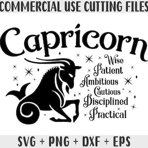 Steenbok SVG, dierenriem SVG, sterrenbeelden Clipart SVG, cadeau voor Steenbok Png, horoscoop cadeau Svg Cricut Cut-bestanden, Silhouette Cameo Dxf