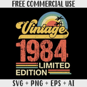 Retro solnedgångsdesign från 1984: Distressed SVG PNG för POD