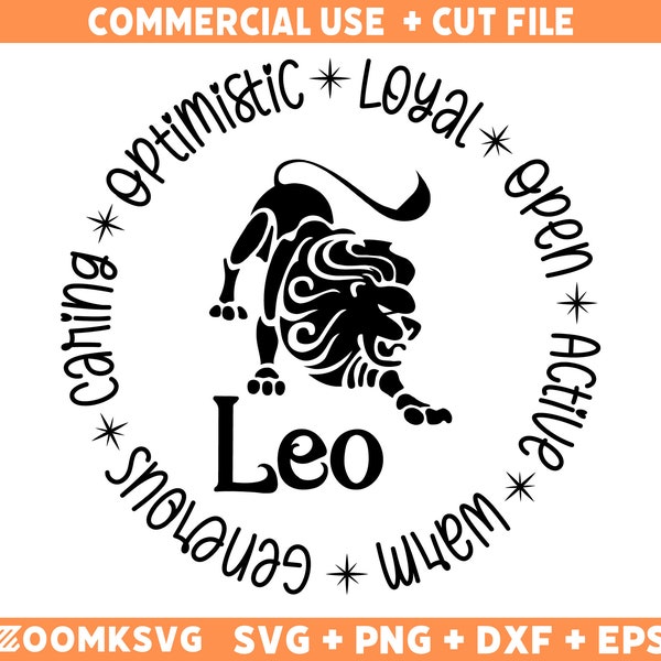 Leo SVG, Zodiac SVG, Zodiac Signs Clipart SVG, Gift For Leo Png, Horoscope Gift Svg Cricut Cut Files, Silhouette Cameo Dxf