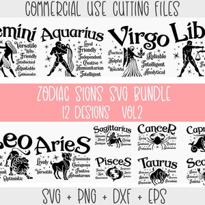 Zodiac Signs SVG Bundle, Horoscope SVG Bundle, Zodiac Signs Clipart Png, Horoscope Gift Svg, Zodiac symbols SVG, Positive Zodiac Traits Svg