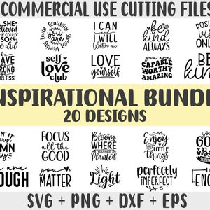 Pakiet inspirujących cytatów Svg, motywujące cytaty Svg, pliki Svg z miłością do siebie dla Cricut i Cameo Silhouette clipart png pakiet na koszulkę