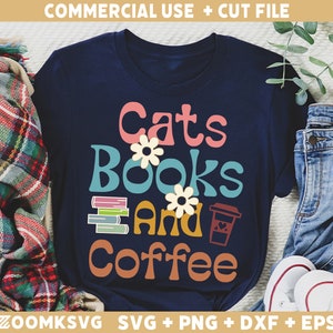 Cats Books Coffee SVG: Retro Book Lover Design (Digital Download)