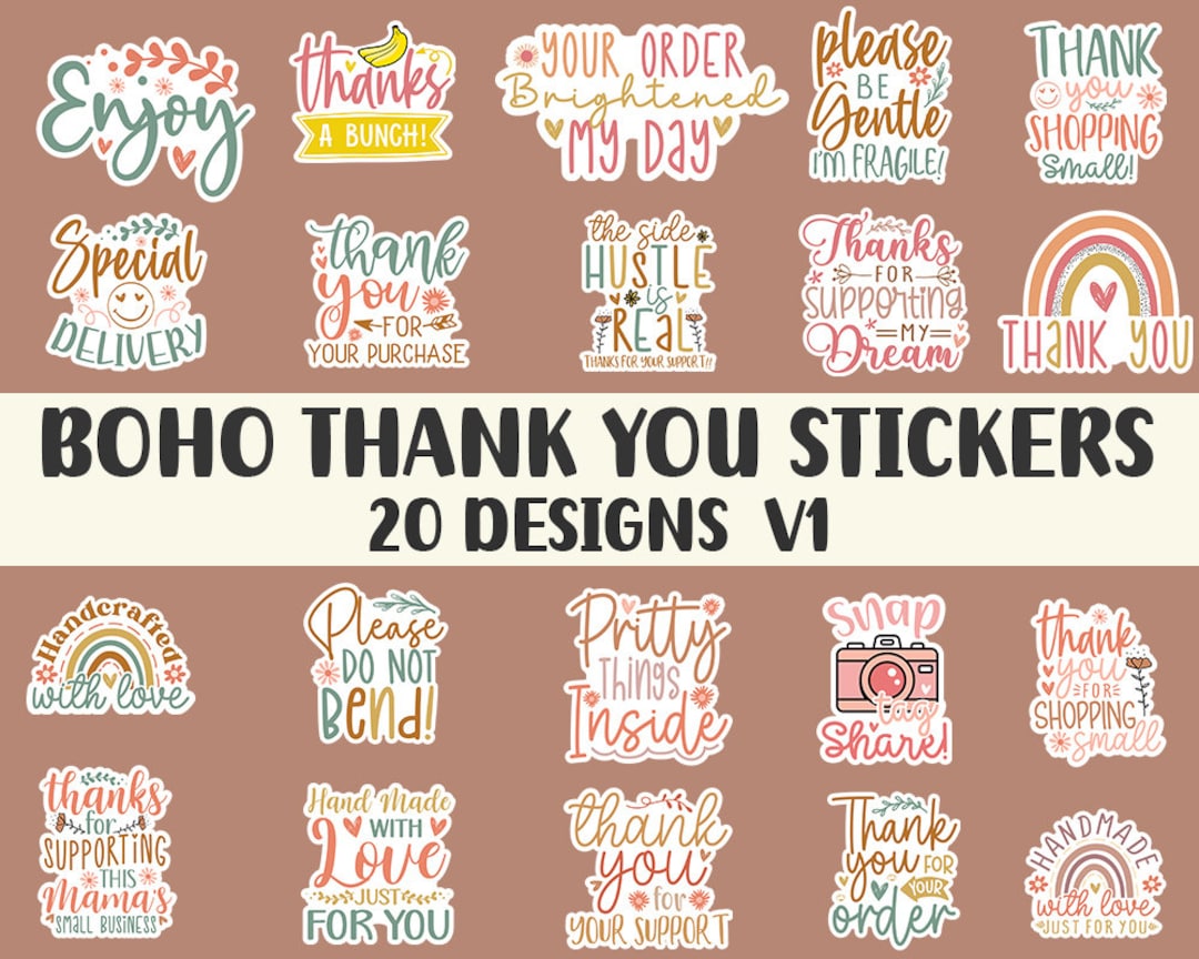 Boho Thank You Stickers Svg Bundle, Thank You Stickers for Small ...