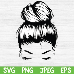 Chignon spettinato svg png, chignon spettinato Cricut, capelli SVG, ragazza con ciglia svg, chignon spettinato viso SVG, ciglia, ciglia da mamma, chignon spettinato mamma svg, viso da mamma svg