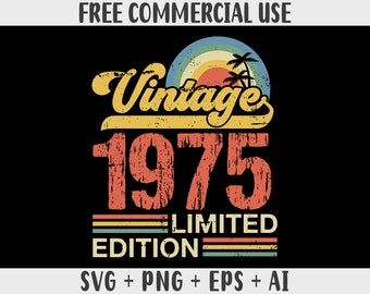 Vintage 1975 solnedgångsdesign: Retro sublimeringsgrafik (SVG, PNG)
