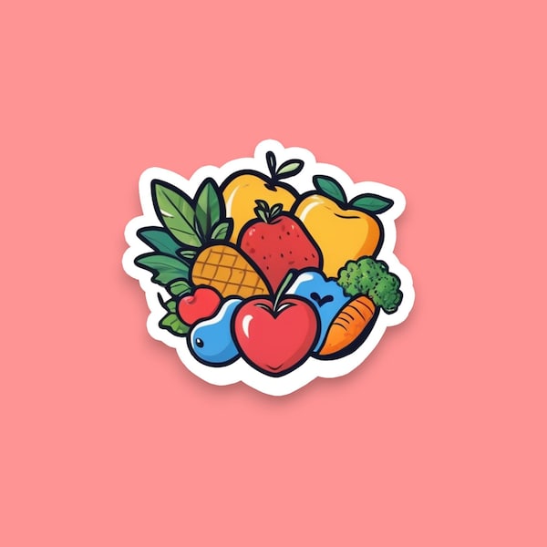 Fruit and Vegetable Stickers | Fruit + Vegetable Bunch | Fruit Basket | Vegetable Basket | Laptop Sticker | Journal Sticker | Glossy + Clear