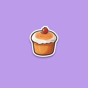 Cupcake con pegatina de fresa / pegatinas de pastel / pegatinas de postre / pegatina de computadora portátil / pegatina de diario / brillante + transparente