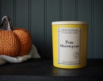 Pear Mascarpone Scented 8 oz Glass Tumbler Jar Single Wick Hand-Poured Soy Blend Wax Candle