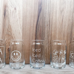 Melted Smiley Face Iced Coffee Glass Cup, Soda Can Glasses 16Oz Glass Cups  With Smiley Faces, Bamboo With Reusable Straw