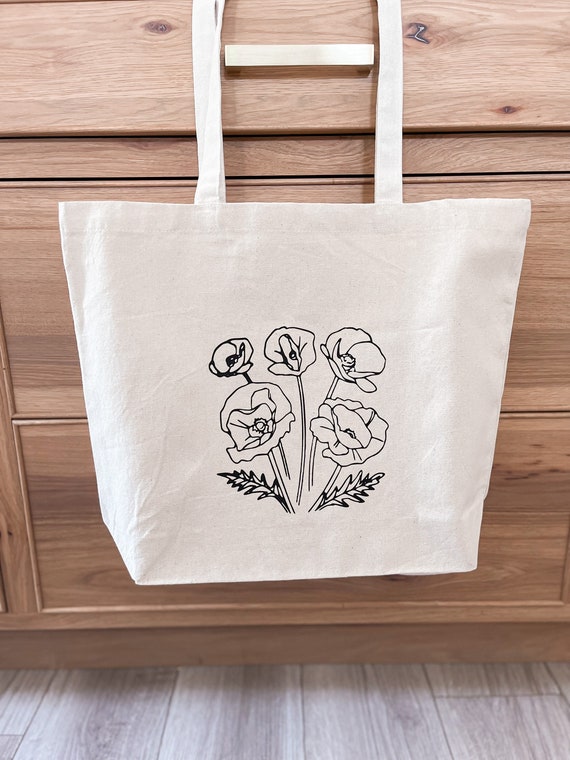 Large POPPY Canvas Tote Bag Etsy