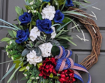 Patriotic wreath, Peony wreath, July 4th wreath, red white blue wreath, patriotic wreath,front door wreath,  outdoor wreath , Summer decor