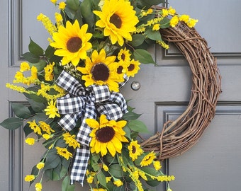 Sunflower wreath, Spring wreath, Summer wreath, Floral wreath, front door decor, front door wreaths