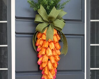 Tulip Carrot Door swag Wreath, Orange Carrot Wreath, Easter Carrot Wreath, Easter Wreath, Front Door wreath, Spring wreath - FREE SHIPPING