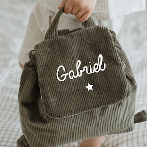 Customizable khaki corduroy backpack