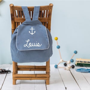 Sac à dos personnalisable en lin bleu grisé