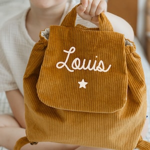 Customizable mustard corduroy backpack