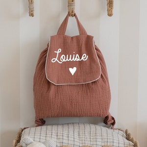 Customizable backpack in old pink double cotton gauze