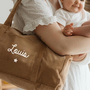 Sac week-end personnalisable en velours côtelé marron clair