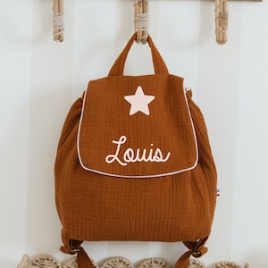 Sac à dos personnalisable en double gaze de coton terracotta