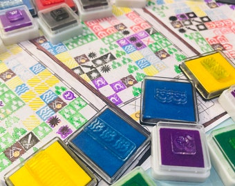 Cartographers Board Game Stamps: 36 Handmade Stamps & Ink Pads, 5 Monster Designs