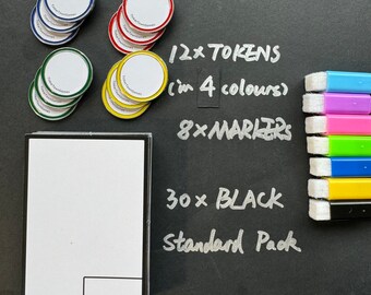 Paquete de fichas y tarjetas de borrado en seco, caja de almacenamiento y 8 marcadores gratuitos incluidos