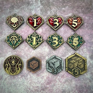 Gesundheit Ressourcen Clue Doom Tokens Set für Arkham Horror LKG (doppelseitig, Metall, 20 mm Durchmesser)