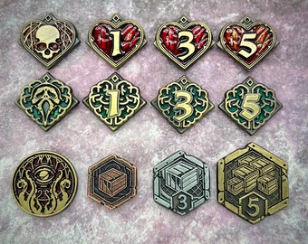 Health Sanity Resource Clue Doom Tokens Set for Arkham Horror LCG (double-sided, metal, 20mm in diameter)