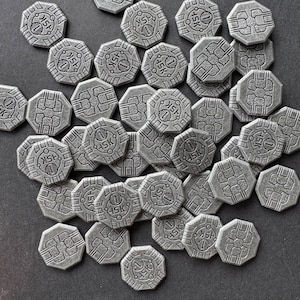 50 pièces d'achat, pièce d'amélioration en métal pour jeu de société (recto-verso)