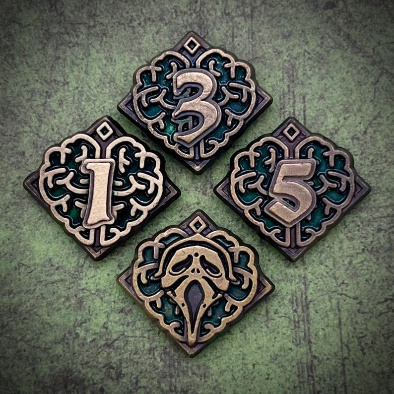 Health Sanity Resource Clue Doom Tokens Set for Arkham Horror LCG double-sided, metal, 20mm in diameter image 2