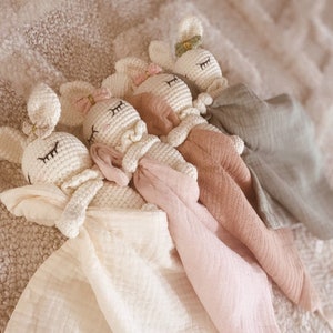 My adorable crocheted comforter Nina the bunny - Handmade crocheted bunny comforter - Baby comforter - Double cotton gauze - Birth gift - Christmas gift